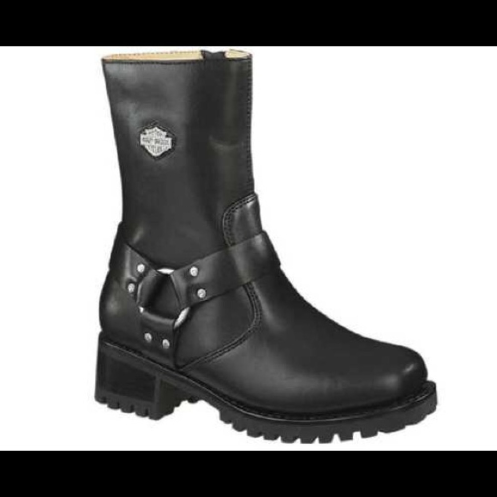 Black Leather Harley-Davidson Harness Boots sz 7.5